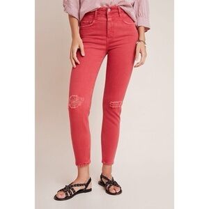 NWT new 32 Anthropologie pilcro high rise slim jeans denim red destructed coral